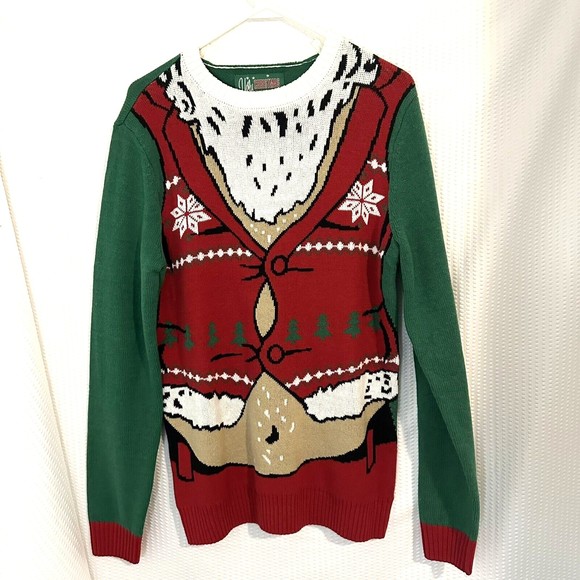 Mens Ugly Christmas Sweater Fat Santa Belly in Vest Pullover Size Small - Picture 1 of 5